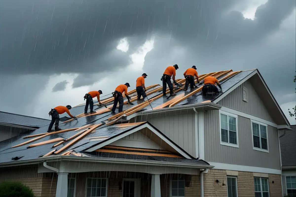 Emergency Roof Repair Solid Rock Commercial Roofing Crew Doing Emergency Roof Repair